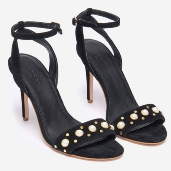 Sandro Nina Pearls Noir Black Suede Heels - sz US 8.5 / EU 39 - Picture 1 of 6